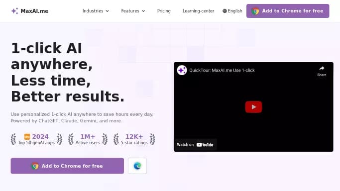 MaxAI.me — бесплатная нейросеть  , расширения ChatGPT. Бесплатная версия с ограниченным функционалом, есть платные тарифы.