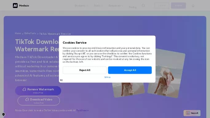 TikTok Watermark Remover — бесплатная нейросеть   для SMM,  для редактирования видео. Бесплатная версия с ограниченным функционалом, есть платные тарифы.