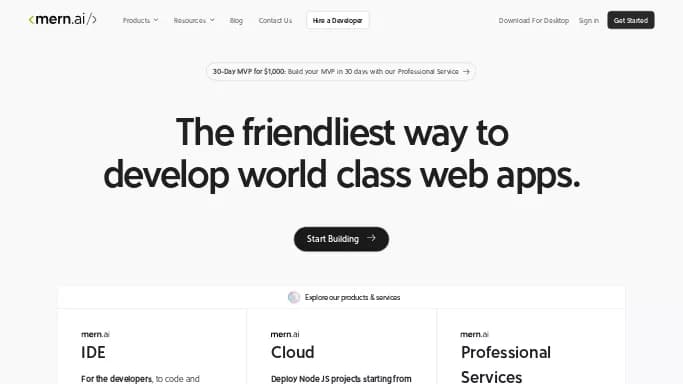 MERN.AI — бесплатная нейросеть   для no Code/Low Code разработки. Бесплатная версия с ограниченным функционалом, есть платные тарифы.