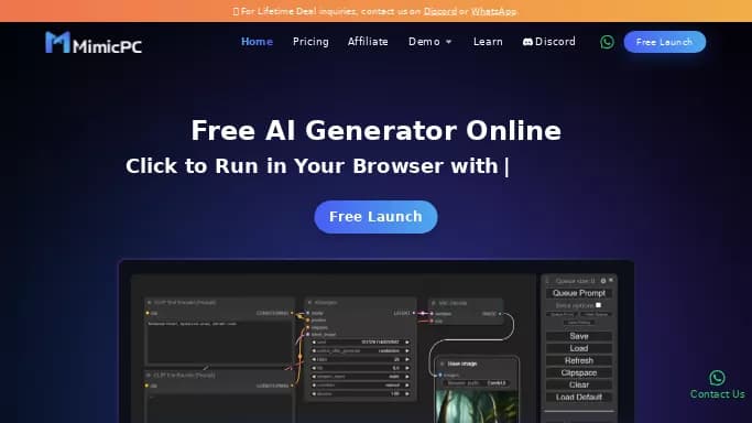 MimicPC — бесплатная нейросеть   для редактирования изображений,  для создания изображений,  для редактирования видео. Бесплатная версия с ограниченным функционалом, есть платные тарифы.