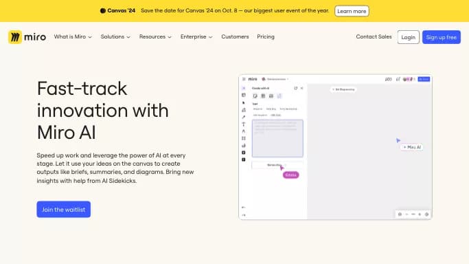 Miro AI — бесплатная нейросеть   для маркетинга,  для повышения продуктивности. Бесплатная версия с ограниченным функционалом, есть платные тарифы.