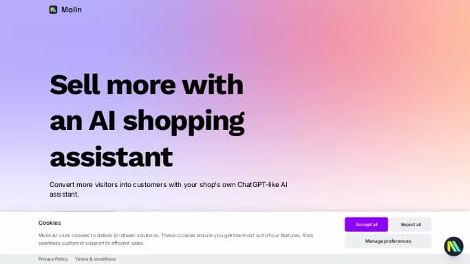 Molin AI — бесплатная нейросеть   для маркетинга,  — чат-бот, , автономные ИИ (AGI). Бесплатная версия с ограниченным функционалом, есть платные тарифы.