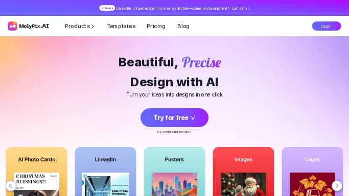MolyPix.AI — бесплатная нейросеть   для дизайна,  для редактирования изображений,  для маркетинга. Бесплатная версия с ограниченным функционалом, есть платные тарифы.