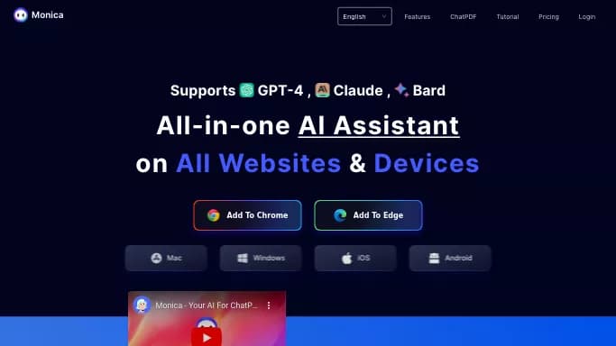 Monica — бесплатная нейросеть  , расширения ChatGPT,  для суммаризации текста,  для повышения продуктивности,  для помощи в образовании,  для копирайтинга. Бесплатная версия с ограниченным функционалом, есть платные тарифы.