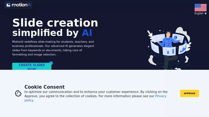 Motionit AI — бесплатная нейросеть   для создания презентаций. Бесплатная версия с ограниченным функционалом, есть платные тарифы.