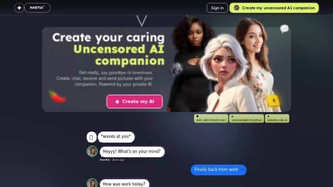 Nastia — бесплатная нейросеть   для раздевания девушек (18+). Бесплатная версия с ограниченным функционалом, есть платные тарифы.