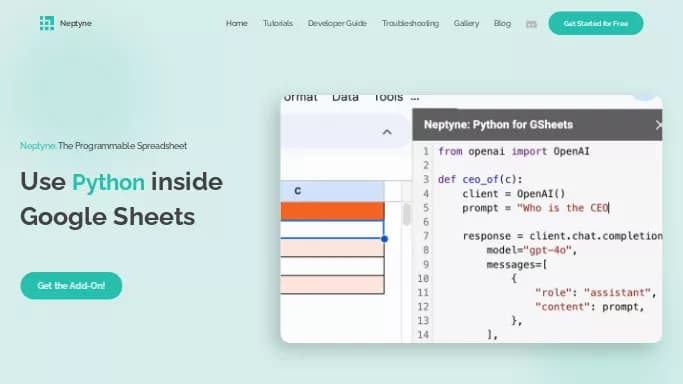 Neptyne — бесплатная нейросеть   для таблиц и PDF. 