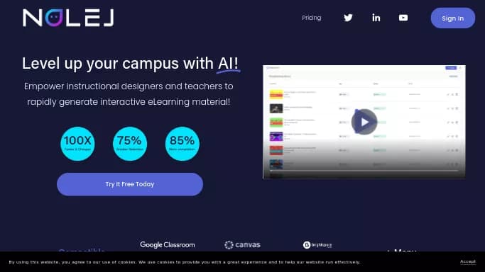 Nolej — бесплатная нейросеть   для помощи в образовании. Бесплатная версия с ограниченным функционалом, есть платные тарифы.