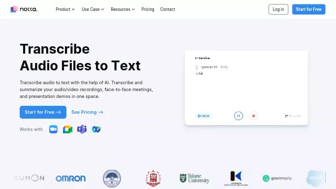 Notta AI — бесплатная нейросеть   для маркетинга,  для транскрибации аудио и видео,  для повышения продуктивности,  для помощи в образовании. Бесплатная версия с ограниченным функционалом, есть платные тарифы.