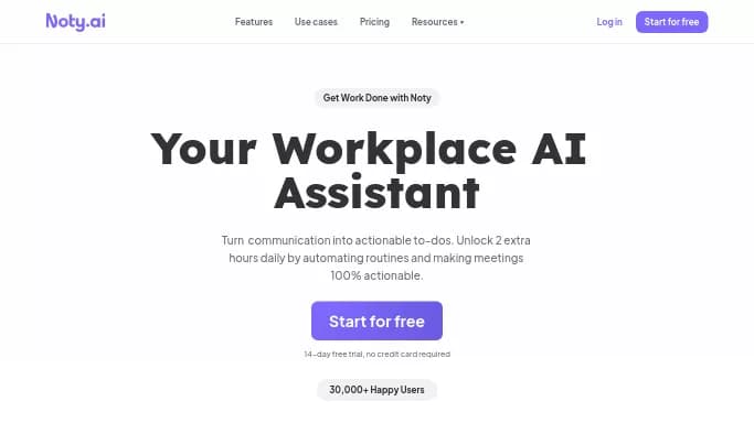Noty AI — бесплатная нейросеть   для повышения продуктивности,  для суммаризации текста,  для помощи в образовании,  для транскрибации аудио и видео. Бесплатная версия с ограниченным функционалом, есть платные тарифы.