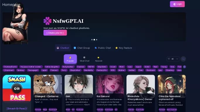 NsfwGPT AI — бесплатная нейросеть   для раздевания девушек (18+). Бесплатная версия с ограниченным функционалом, есть платные тарифы.