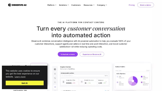 Observe.AI — платная нейросеть   для маркетинга,  — чат-бот. Бесплатная версия с ограниченным функционалом, есть платные тарифы.
