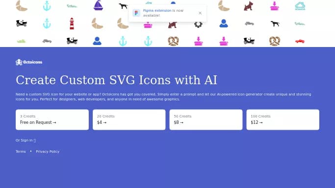 Octoicons — бесплатная нейросеть . Бесплатная версия с ограниченным функционалом, есть платные тарифы.