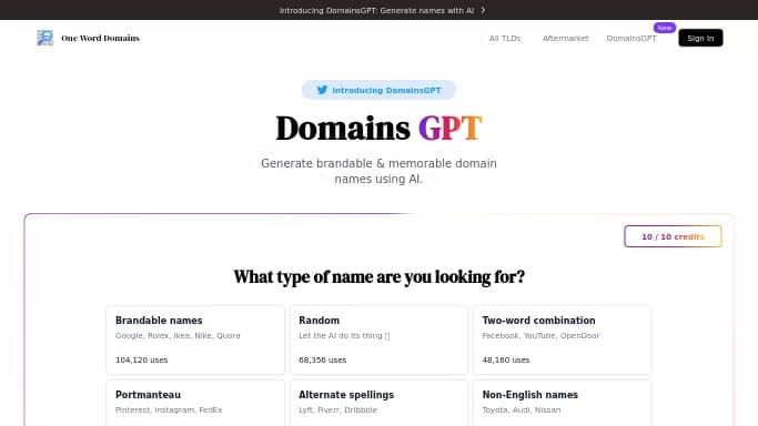 DomainsGPT — бесплатная нейросеть   для маркетинга. Бесплатная версия с ограниченным функционалом, есть платные тарифы.