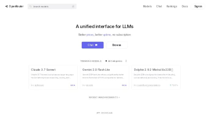 OpenRouter — бесплатная нейросеть   для разработки программного обеспечения, , модели LLM. Бесплатная версия с ограниченным функционалом, есть платные тарифы.