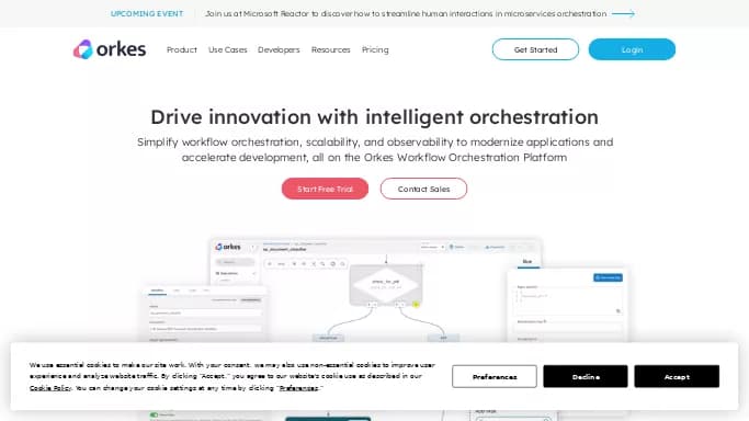 Orkes — бесплатная нейросеть  , автономные ИИ (AGI), для помощи в автоматизации,  для маркетинга. Бесплатная версия с ограниченным функционалом, есть платные тарифы.