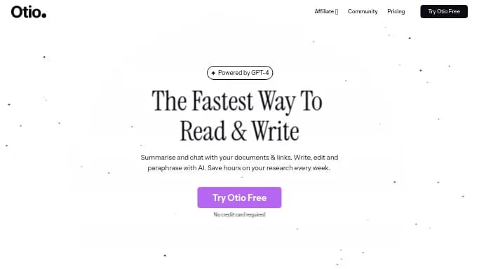 Otio AI — бесплатная нейросеть   для помощи в образовании,  для научно-исследовательской деятельности. Бесплатная версия с ограниченным функционалом, есть платные тарифы.