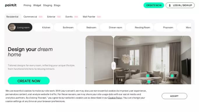 Paintit — бесплатная нейросеть   для дизайна,  в сфере недвижимости и архитектуры,  для редактирования изображений. 