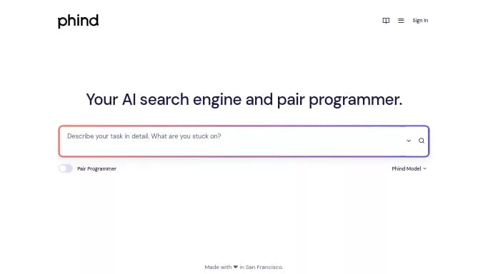 Phind — бесплатная нейросеть   для разработки программного обеспечения,  для поиска. 