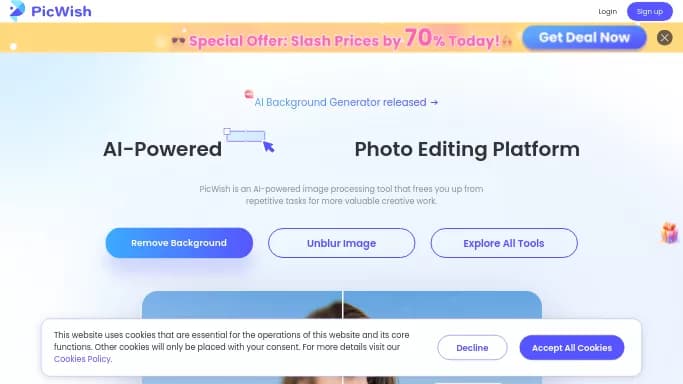 PicWish — бесплатная нейросеть   для редактирования изображений. 