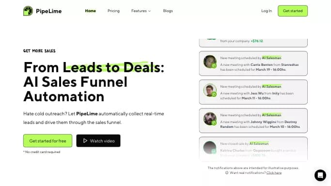 PipeLime — бесплатная нейросеть  для помощи в автоматизации,  для маркетинга. Бесплатная версия с ограниченным функционалом, есть платные тарифы.