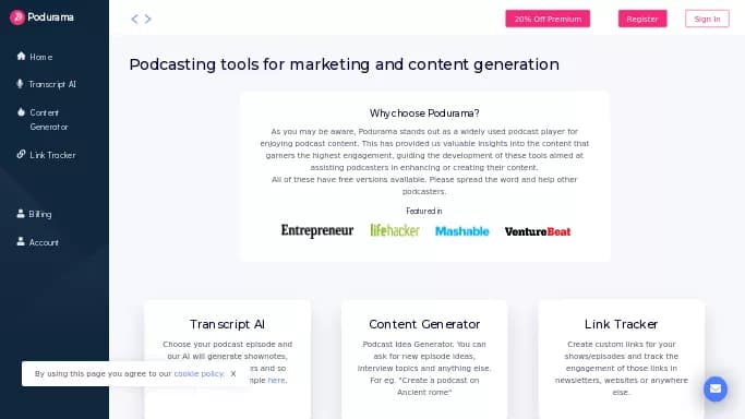 Podcaster Tools — платная нейросеть   для маркетинга. 