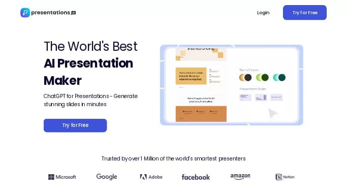 PresentationAI — бесплатная нейросеть   для создания презентаций. Бесплатная версия с ограниченным функционалом, есть платные тарифы.
