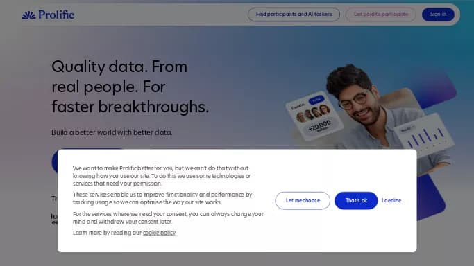 Prolific — платная нейросеть   для анализа данных. Бесплатная версия с ограниченным функционалом, есть платные тарифы.