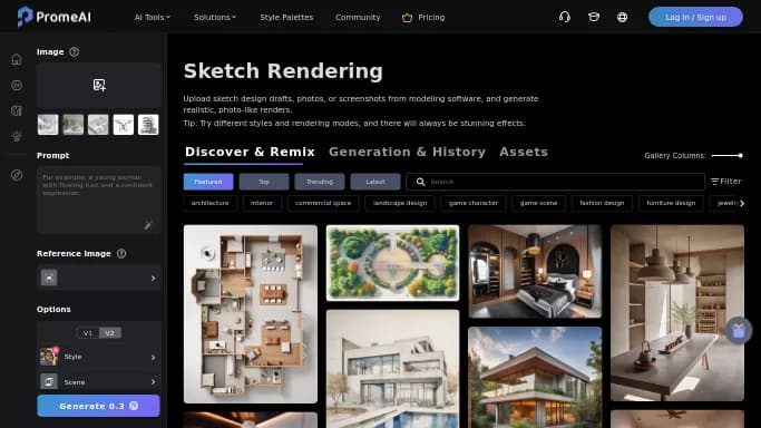 Blender by PromeAI — бесплатная нейросеть   в сфере недвижимости и архитектуры. Бесплатная версия с ограниченным функционалом, есть платные тарифы.