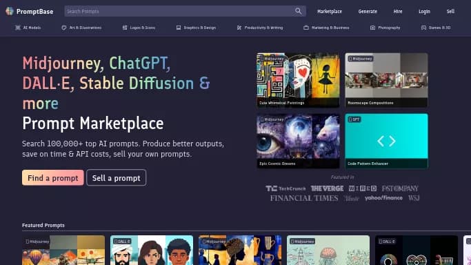 PromptBase — бесплатная нейросеть   для генерации промптов. Бесплатная версия с ограниченным функционалом, есть платные тарифы.