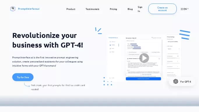 PromptInterface.ai — платная нейросеть   для генерации промптов,  для маркетинга,  для повышения продуктивности, для помощи в автоматизации. 