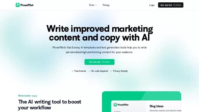 ProsePilot — бесплатная нейросеть   для копирайтинга. Бесплатная версия с ограниченным функционалом, есть платные тарифы.