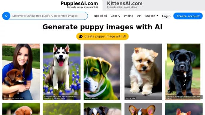 PuppiesAI — бесплатная нейросеть   для создания изображений. Бесплатная версия с ограниченным функционалом, есть платные тарифы.