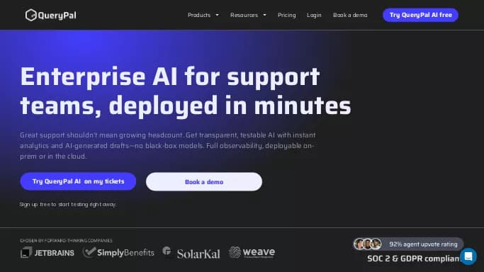 QueryPal — бесплатная нейросеть   — чат-бот. Бесплатная версия с ограниченным функционалом, есть платные тарифы.