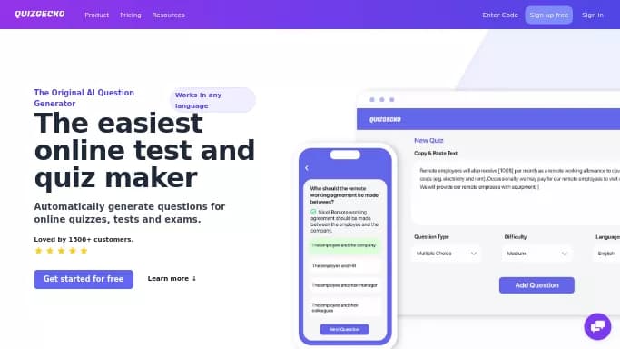 Quizgecko — бесплатная нейросеть   для помощи в образовании. Бесплатная версия с ограниченным функционалом, есть платные тарифы.