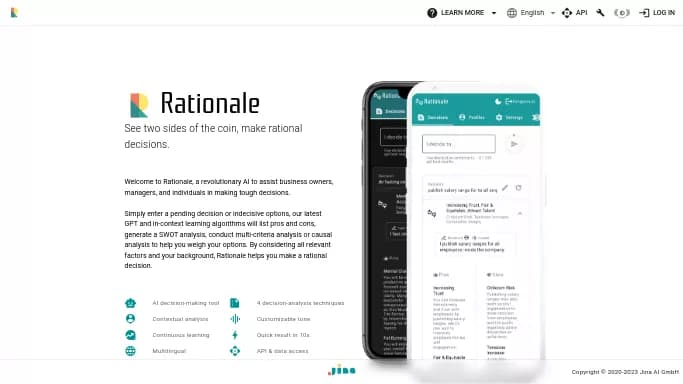 Rationale — бесплатная нейросеть   для маркетинга,  для повышения продуктивности. Бесплатная версия с ограниченным функционалом, есть платные тарифы.