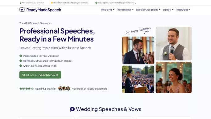 ReadyMadeSpeech — платная нейросеть   для повышения продуктивности, для помощи в автоматизации. Бесплатная версия с ограниченным функционалом, есть платные тарифы.