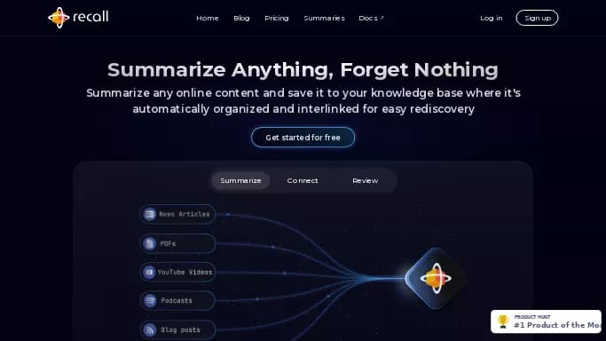 Recall — бесплатная нейросеть   для суммаризации текста,  для повышения продуктивности,  для помощи в образовании,  для научно-исследовательской деятельности. Бесплатная версия с ограниченным функционалом, есть платные тарифы.