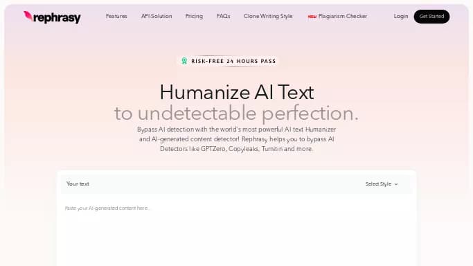 Rephrasy — бесплатная нейросеть   для определения ИИ,  для копирайтинга. Бесплатная версия с ограниченным функционалом, есть платные тарифы.