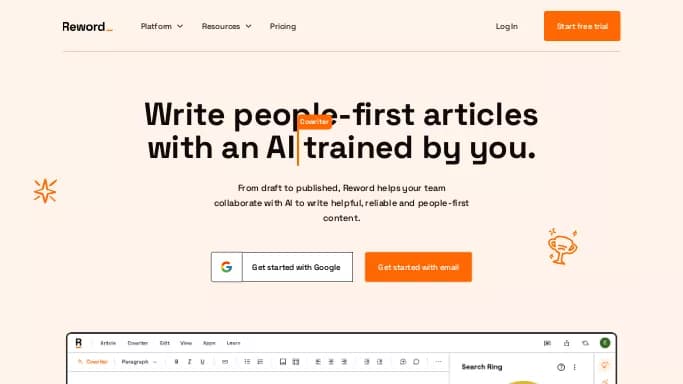Reword — бесплатная нейросеть   для копирайтинга. Бесплатная версия с ограниченным функционалом, есть платные тарифы.