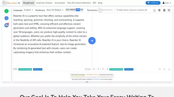 Rewriter AI — бесплатная нейросеть   для помощи в образовании,  для суммаризации текста,  для повышения продуктивности,  для копирайтинга. Бесплатная версия с ограниченным функционалом, есть платные тарифы.