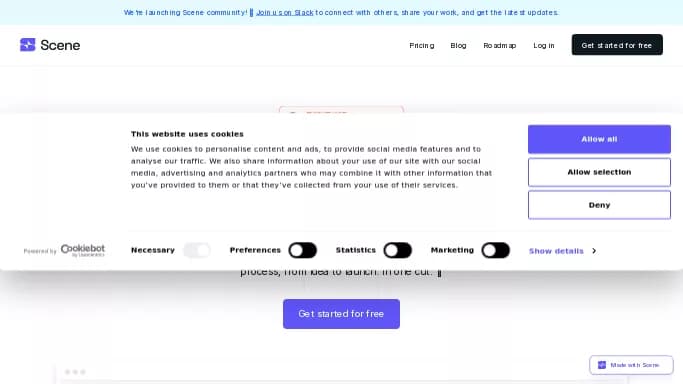 Scene — бесплатная нейросеть   для no Code/Low Code разработки. Бесплатная версия с ограниченным функционалом, есть платные тарифы.