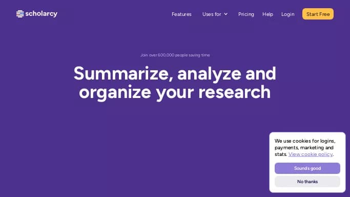 Scholarcy — бесплатная нейросеть   для помощи в образовании,  для научно-исследовательской деятельности,  для суммаризации текста,  для повышения продуктивности. Бесплатная версия с ограниченным функционалом, есть платные тарифы.