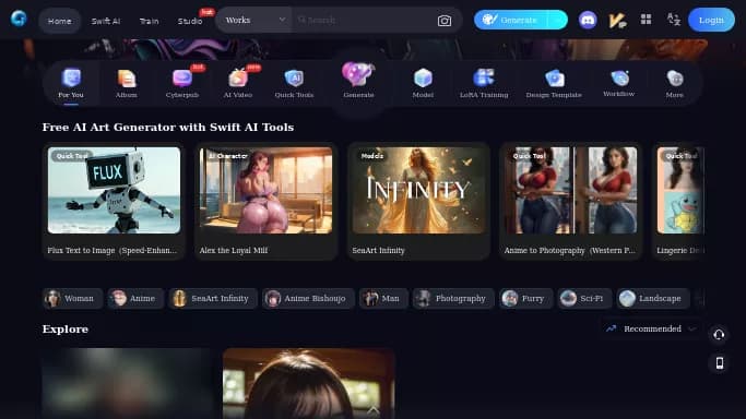SeaArt AI — бесплатная нейросеть   для создания изображений. Бесплатная версия с ограниченным функционалом, есть платные тарифы.