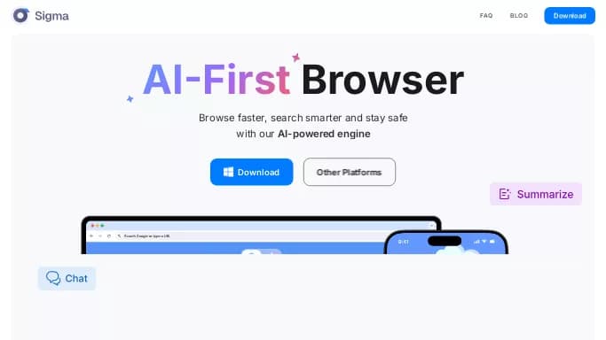 Sigma AI Browser — бесплатная нейросеть   для повышения продуктивности,  для поиска. Бесплатная версия с ограниченным функционалом, есть платные тарифы.