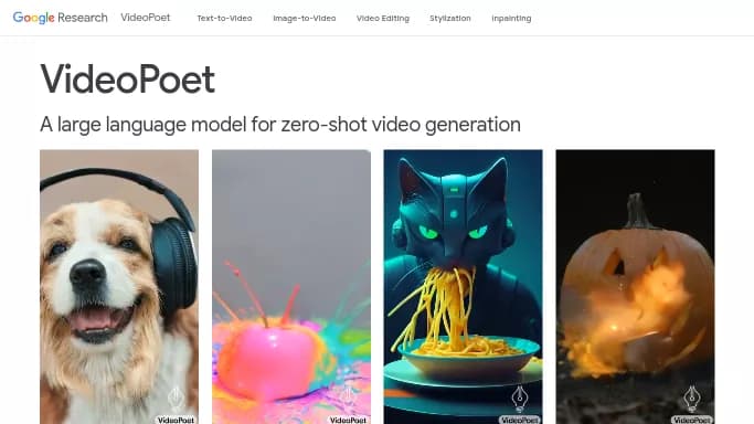 VideoPoet by Google — бесплатная нейросеть  undefined,  для создания видео. 