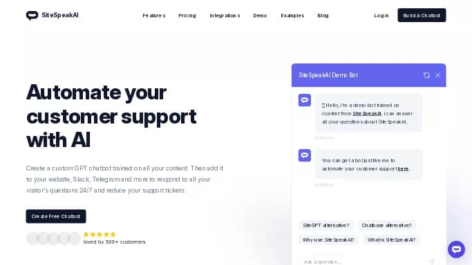 SiteSpeakAI — платная нейросеть   для маркетинга,  — чат-бот. Бесплатная версия с ограниченным функционалом, есть платные тарифы.