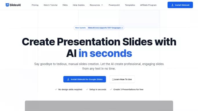 SlidesAI — бесплатная нейросеть   для создания презентаций. Бесплатная версия с ограниченным функционалом, есть платные тарифы.