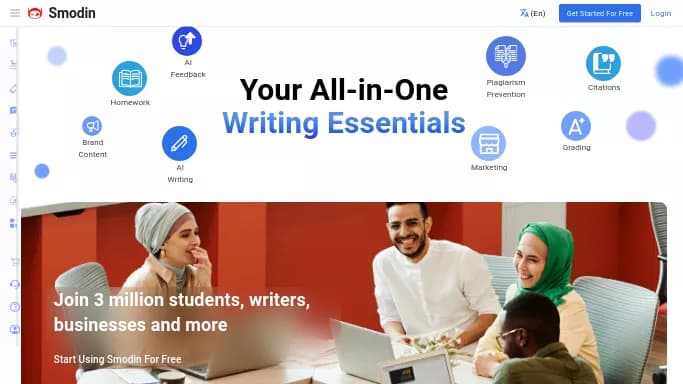 Smodin — бесплатная нейросеть   для помощи в образовании,  для написания текста,  для копирайтинга. Бесплатная версия с ограниченным функционалом, есть платные тарифы.