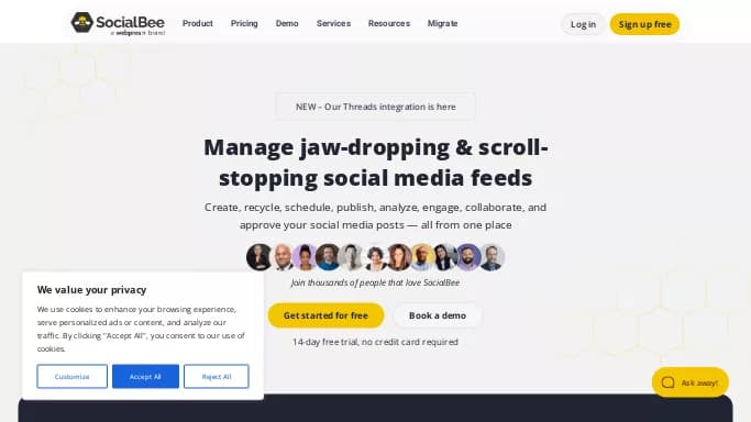 SocialBee — бесплатная нейросеть   для SMM. Бесплатная версия с ограниченным функционалом, есть платные тарифы.